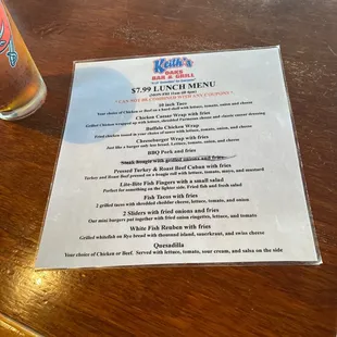 Lunch menu