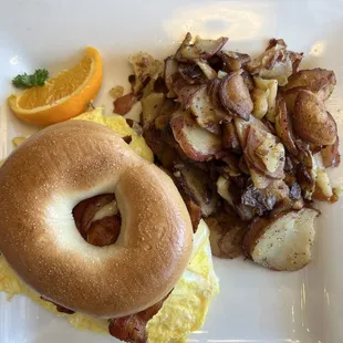 bagel with bacon, egg and cheese