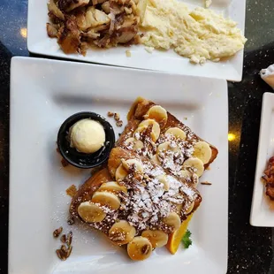 Carmel pecan French toast, with home fries and egg whites