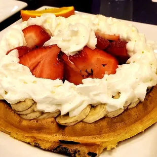 Florida waffles with strawberries and bananas