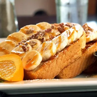 Banana, nut caramel french toast