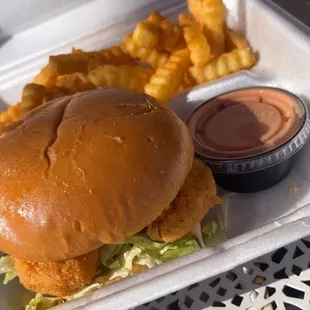a chicken sandwich and fries