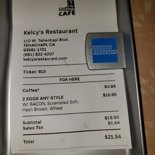 The bill at Kelcy's