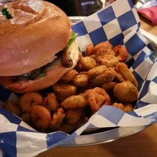 Mushrooms burger with jalopeno rings
