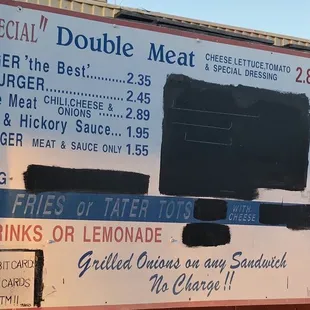 the menu for the restaurant