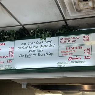 the menu for the restaurant