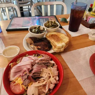 1/2 chef salad ($9.99) n BBQ chicken lunch special (comes with 3 sides ($11.89)