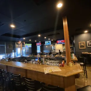 a bar with bar stools