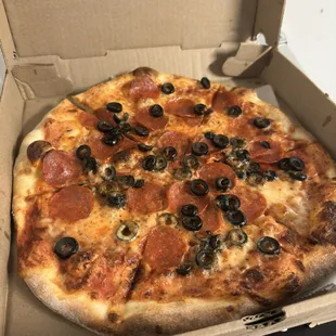 Pepperoni Pizza with black olives