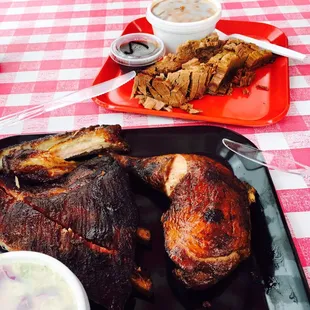 Brisket, dark meat chicken and ribs...