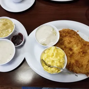 Chicken fried steak, macaroni and cheese, rice and gravy, cornbread dressing with side of cranberry sauce. $9.99 Terrific!