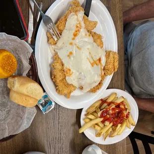 Super Texas Size Chicken Fried Steak with French fries !