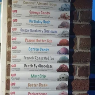 Regular ice cream menu.