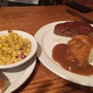 Sunday special meatloaf, mashed and corn with ham