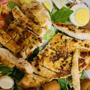 grilled chicken, lettuce, and hard boiled eggs