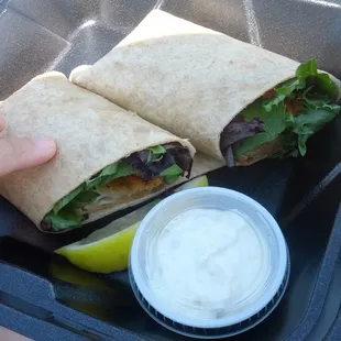 Perch wrap. Tiny fried perch in there.