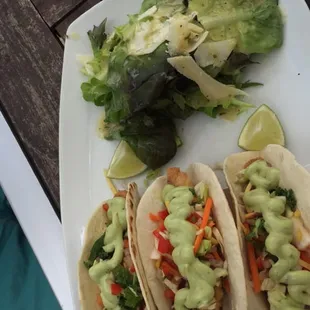 White bass tacos and salad