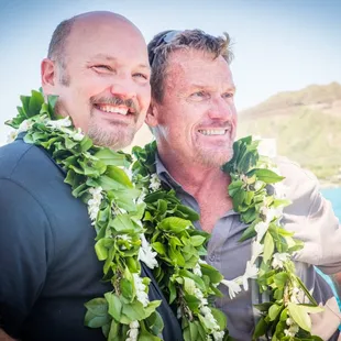 the loveboat grooms! hawaii gay wedding, lgbt, boat cruise, hawaii wedding, diamond head, ocean, waikiki