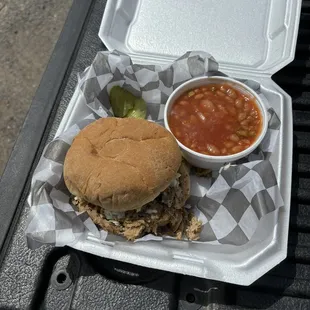 Pulled Pork Sandwich and Baked Beans