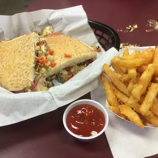 a sandwich and french fries