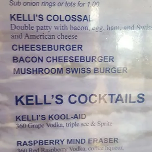 a menu for burgers