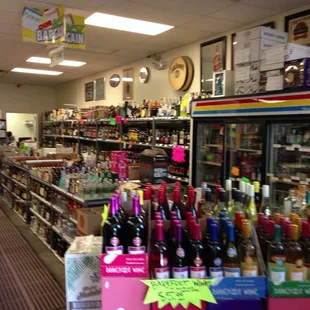 shelves of liquor in a store
