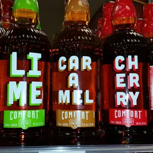 a variety of liquor bottles
