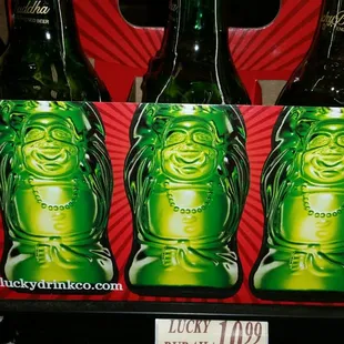 three bottles of beer on display