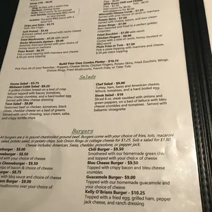 the menu of the restaurant