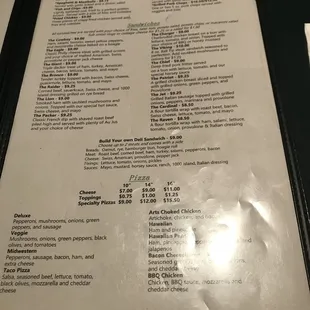 the menu of the restaurant