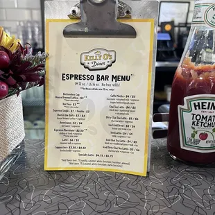 Espresso bar menu
