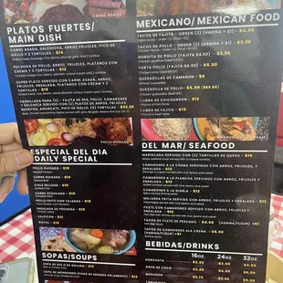 a menu for mexican food