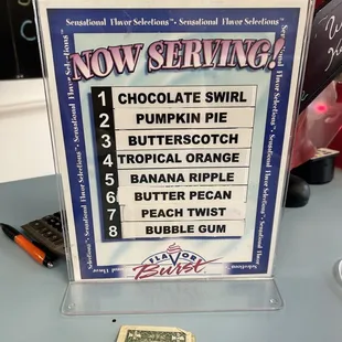 Current soft serve ice cream Menu