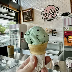 Mint Chocolate Chip single scoop cake cone