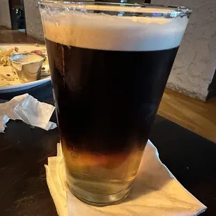 Half and half - looks low but that's cause I gulped it before I took a pic. Half Guinness and half Harp