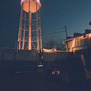 View of the Historic Downtown McKinney water tower in the evening