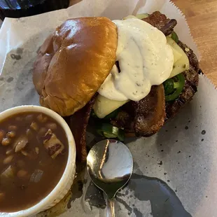 Fire burger and beans