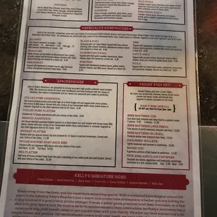 Back of menu
