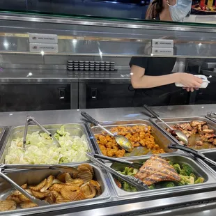 a woman serving food