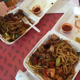 Bourbon chicken with spicy shrimp!!