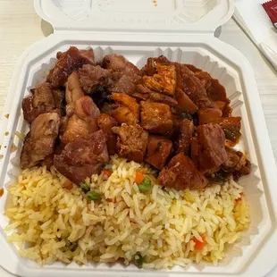 Bourbon chicken and spicy somethin