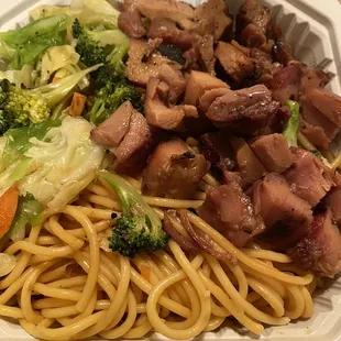 Mixed Veggies, Bourbon Chicken, Lo Mein