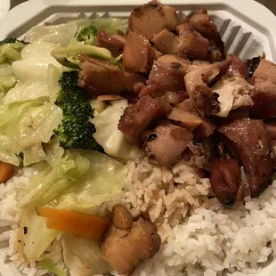 Mixed Veggies, Bourbon Chicken, White Rice