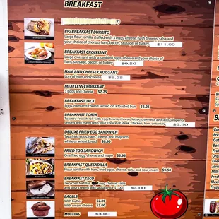 a menu for breakfast