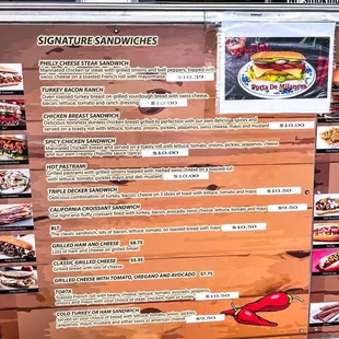 the menu for the restaurant