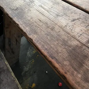 a close up of a picnic table