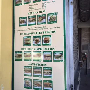 Menu at Kelly's Deli.