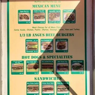 a menu on a wall