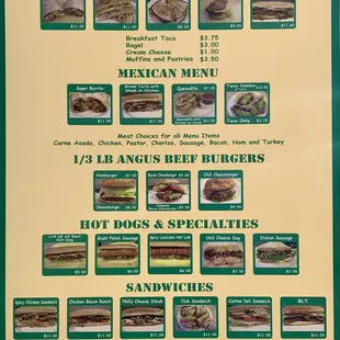 a menu for breakfast