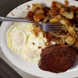 Breakfast steak and eggs....comes with a biscuit also.  Omg.....so delicious!!!